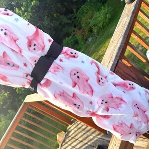 NEW Pink White Ghost Halloween Plush Throw Blanket 50 x 70 inch